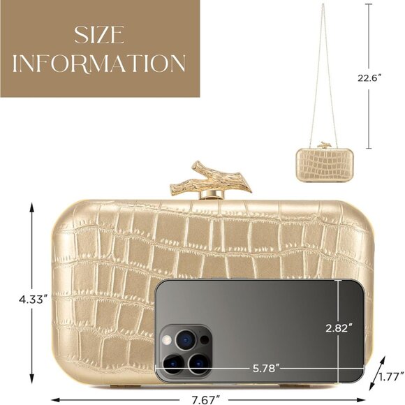 Women's Cream Crocodile Leather Formal Evening Shoulder Clutch Chain Strap Bag - Picture 5 of 6